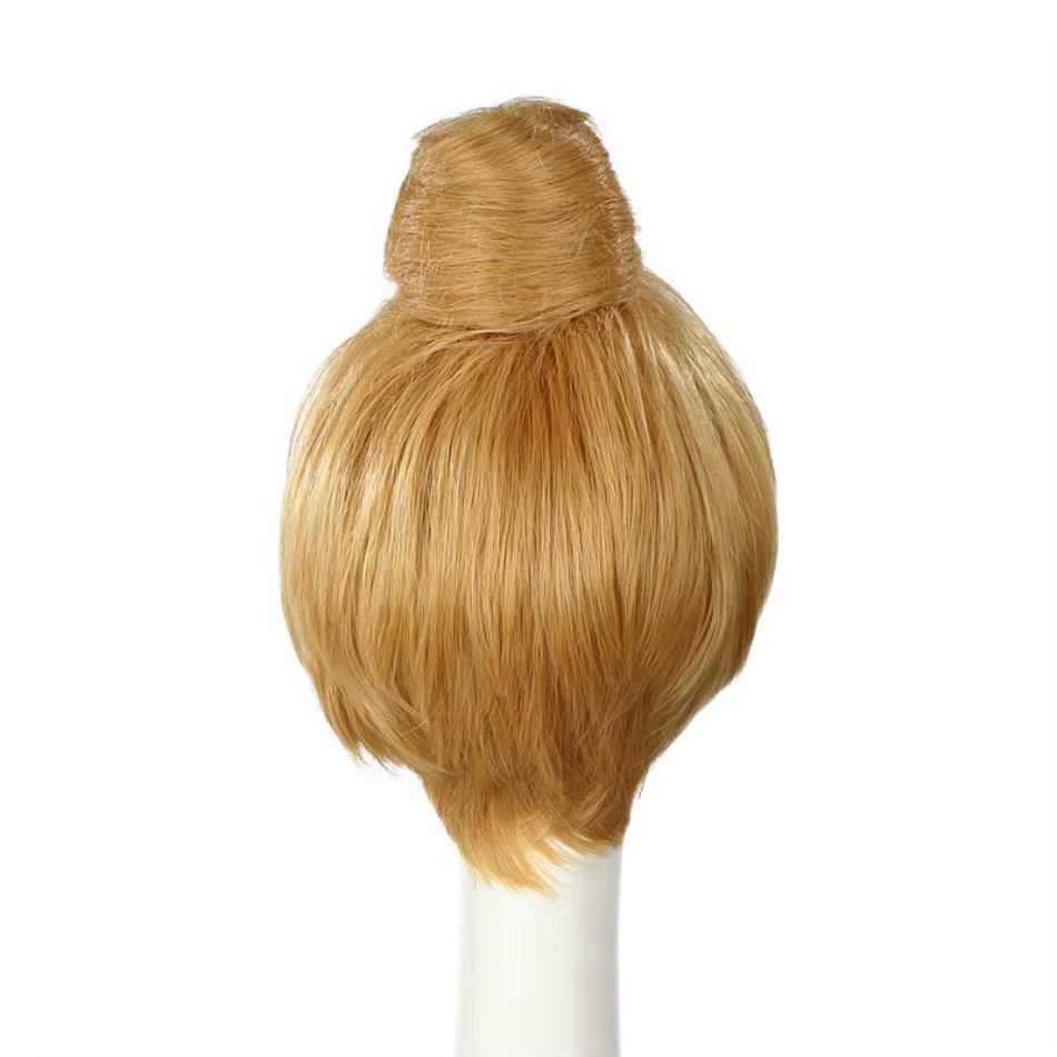 Perruques de Cosplay princesse fée clochette pour filles, cheveux courts blonds avec chignon, perruque synthétique résistante à la chaleur