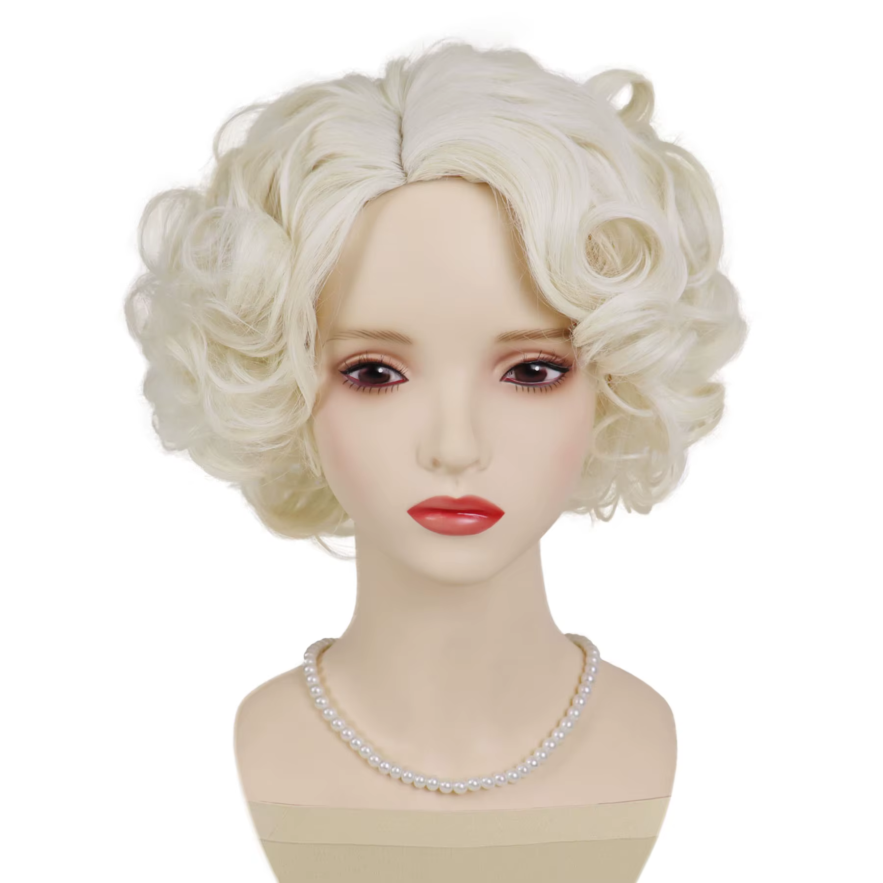Perruque synthétique bouclée courte Blonde platine