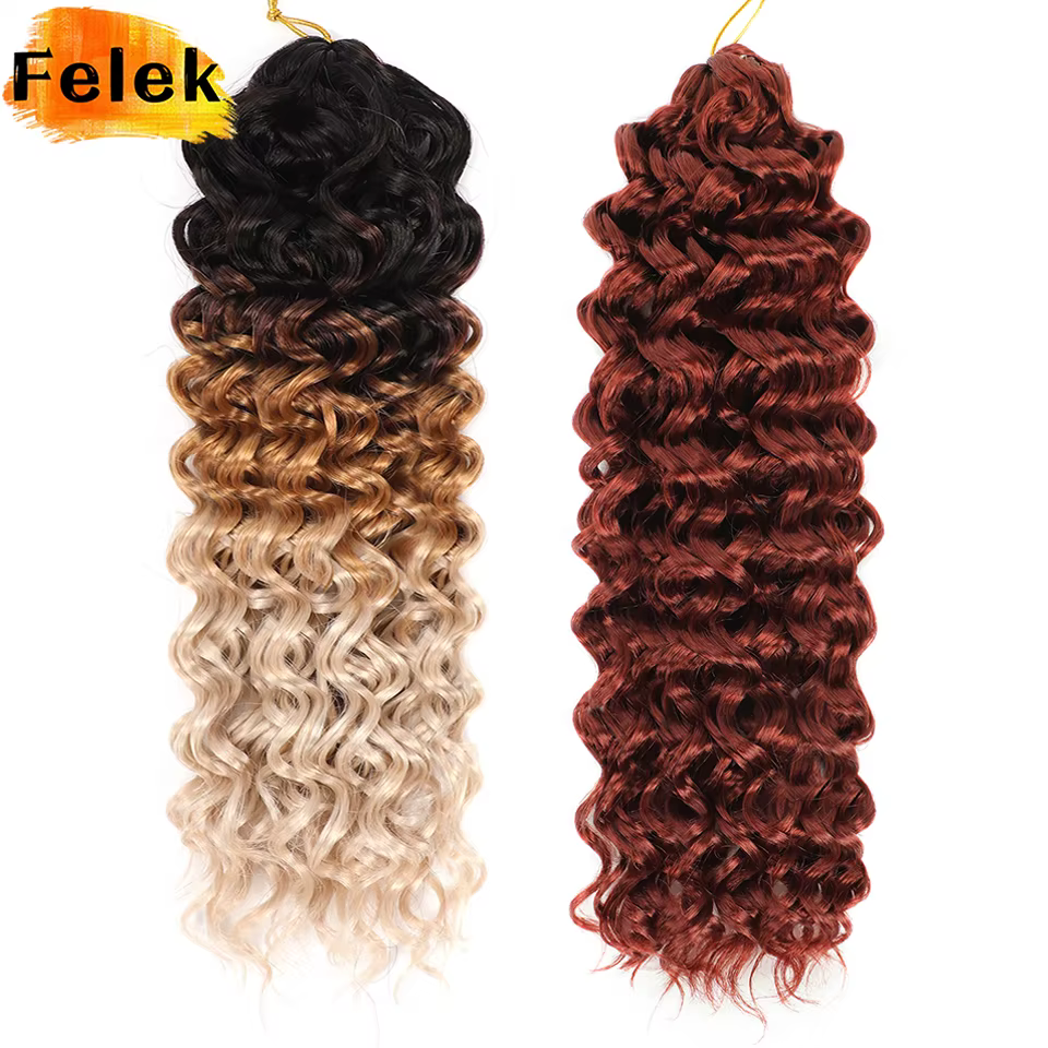 Extensions capillaires synthétiques bouclées de 14 pouces pour femmes, tresses ombrées brunes et blondes, Deep Wave, au Crochet, Passion Twist