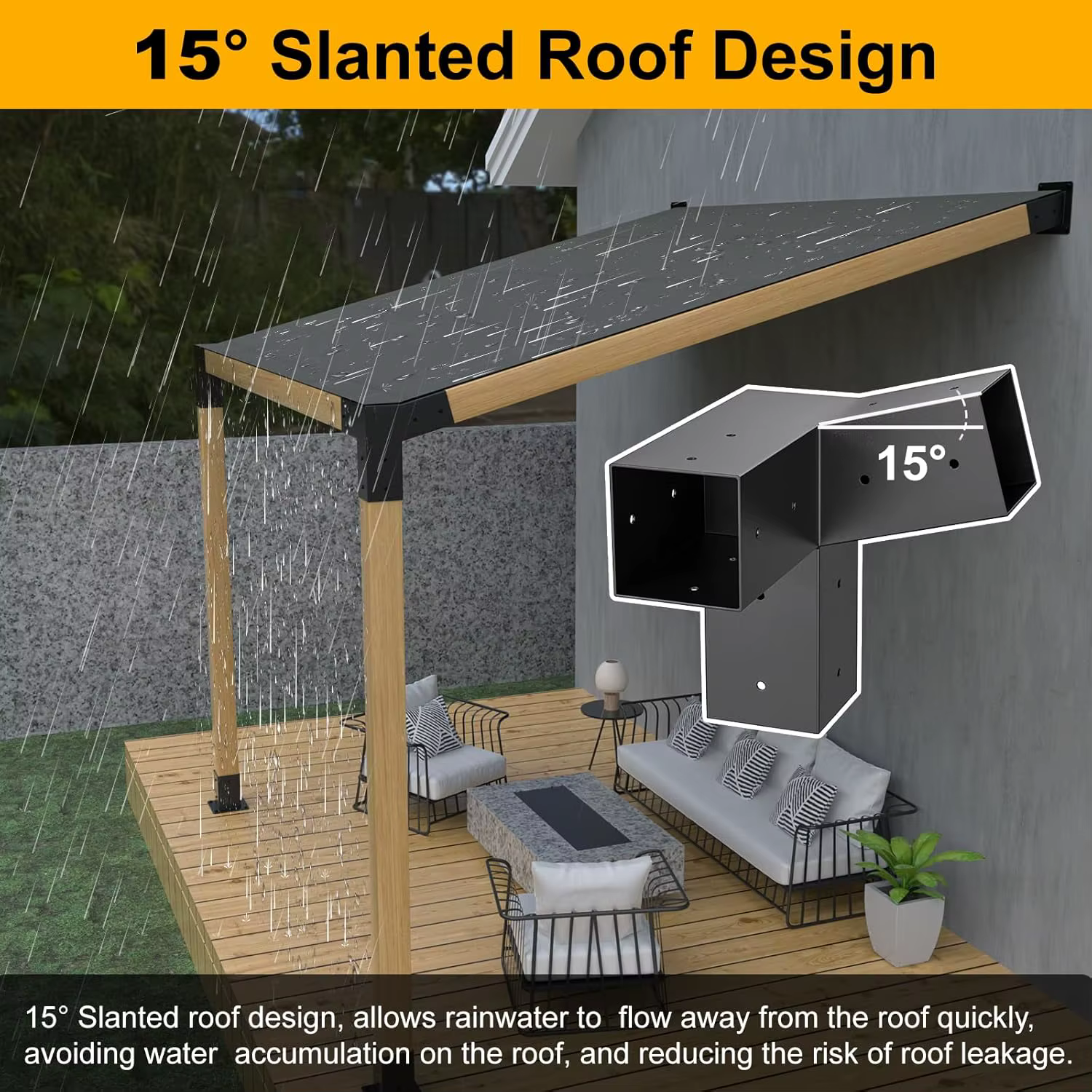 Heavy 15 °   Kit de supports pour pergola à toit incliné pour bois carré de 90*90 mm