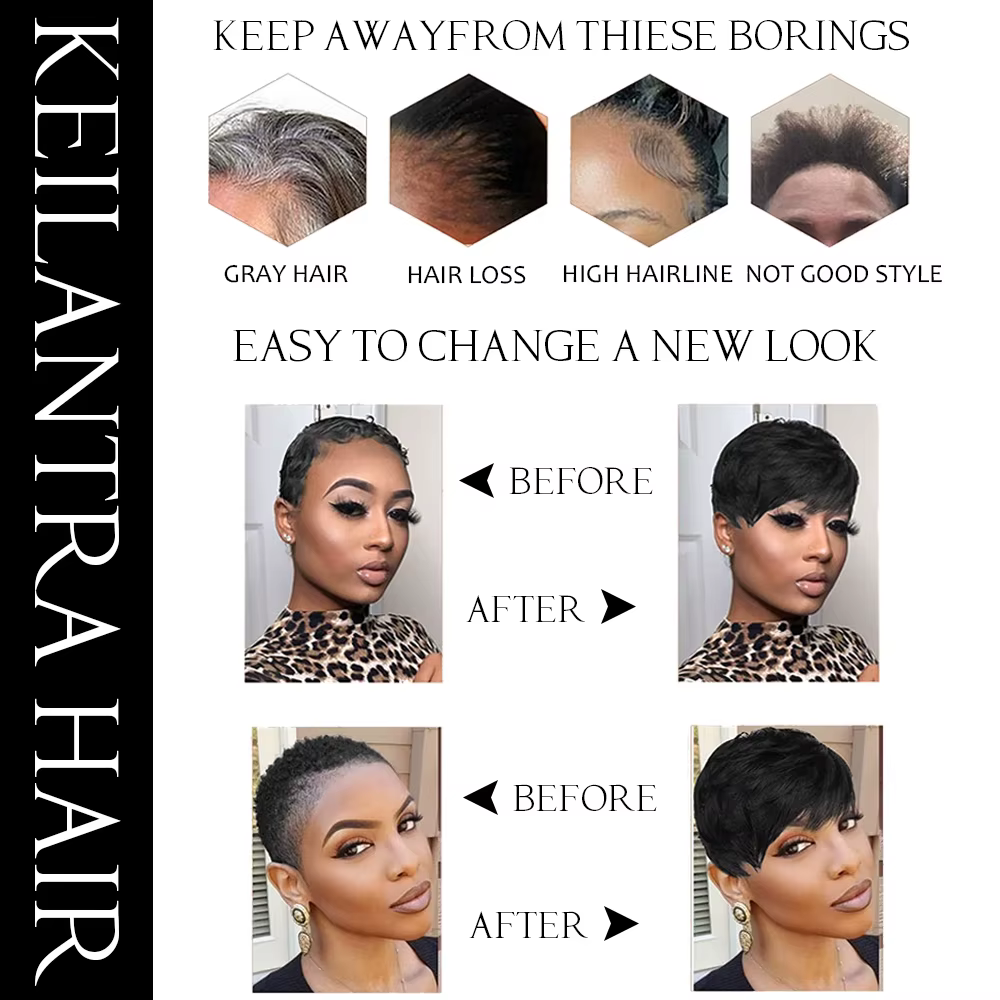 Perruque Pixie Cut Brésilienne Naturelle avec Frange