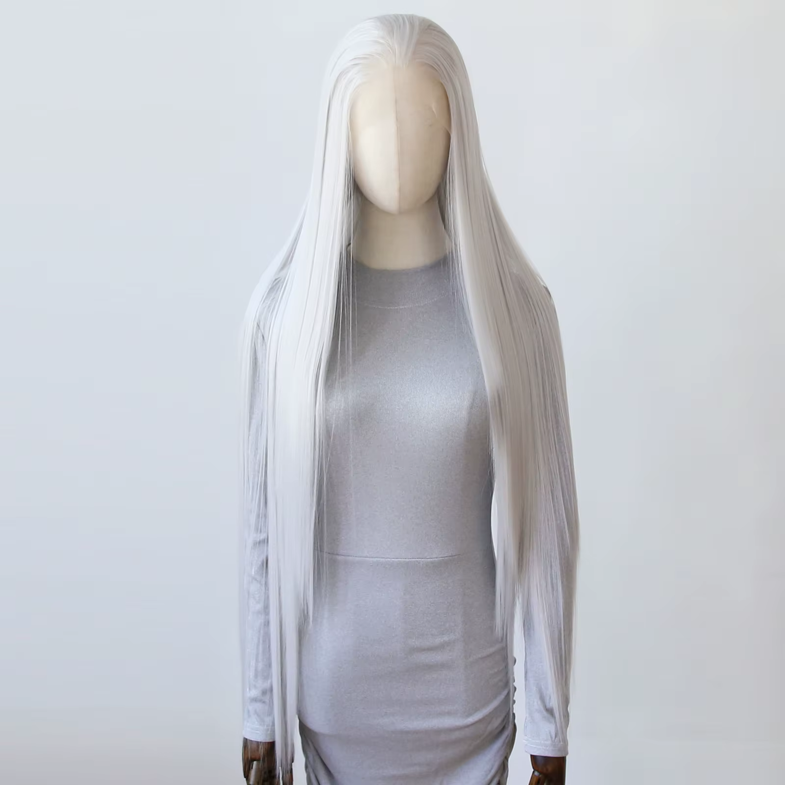 Perruque Lace Front Wig synthétique blanche argentée