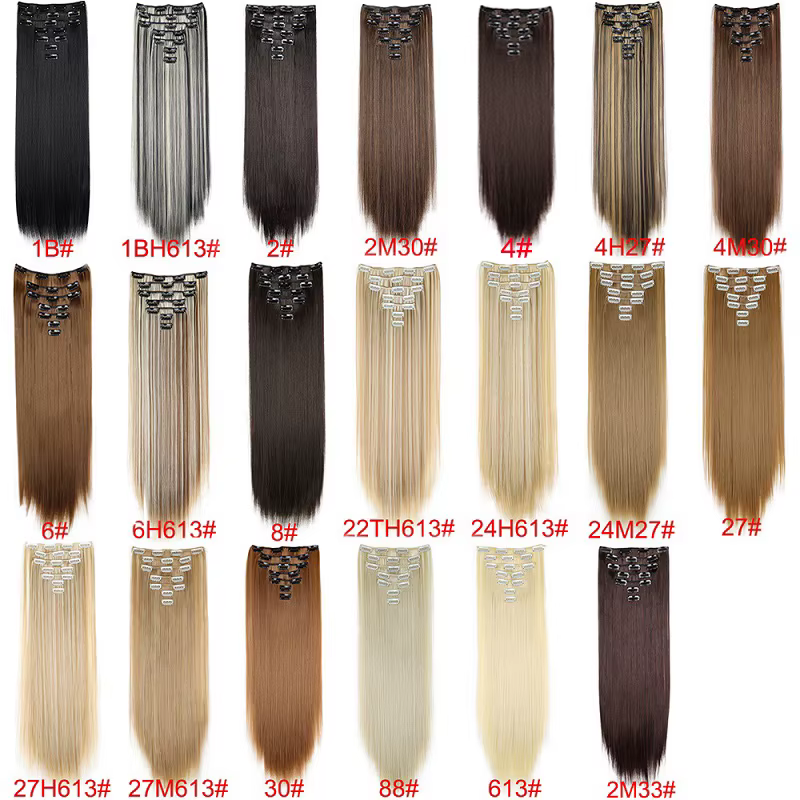 WIGSIN 24 pouces synthétique 7 pièces/ensemble Extension de cheveux longs raides 16Clips coiffure noir blond postiche pour les femmes
