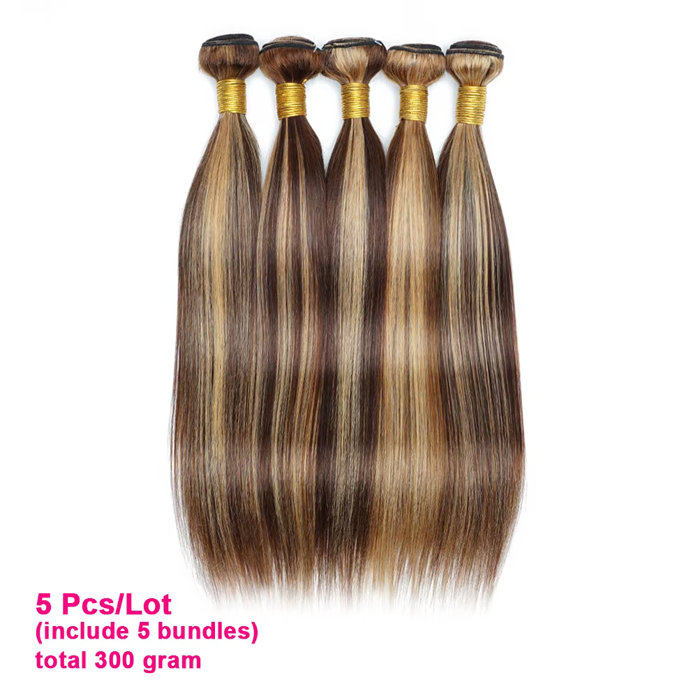 60 grammes P4/27 mettre en évidence les paquets de cheveux humains 10 à 22 pouces pré-coloré brun blond Extensions