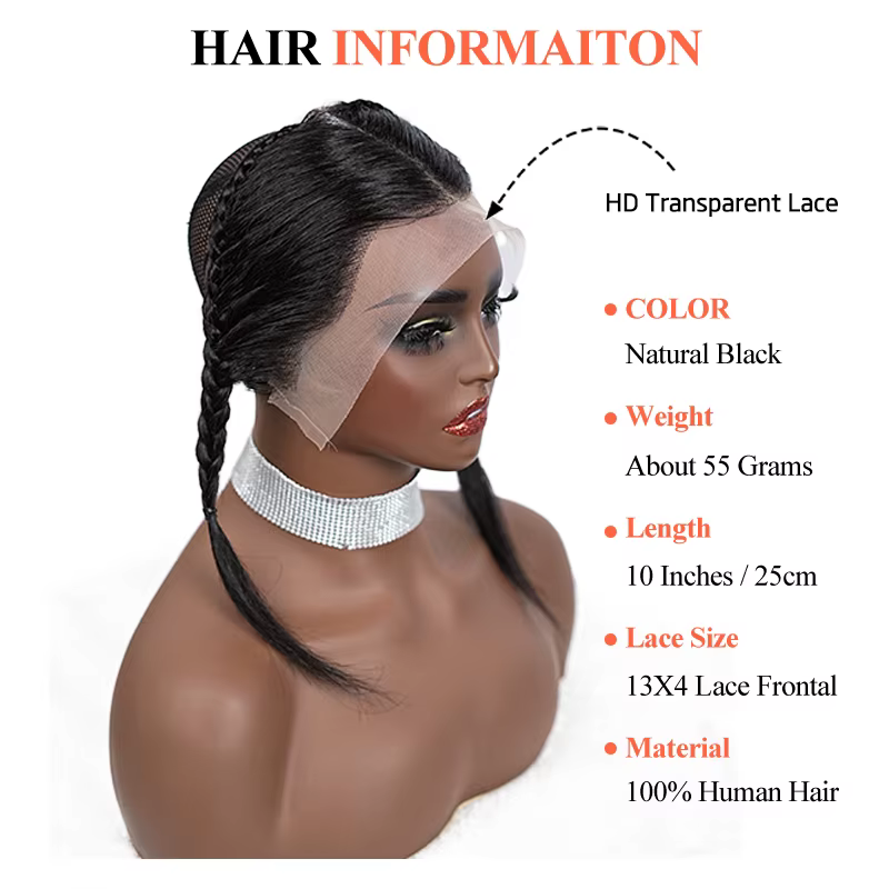 10 pouces 13x4 pouces dentelle avant tresse perruque noir Gele avant perruque 100% cheveux humains avec bébé cheveux perruque pour les femmes