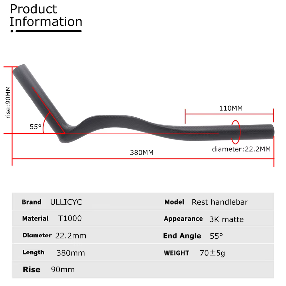 Corde LICYC-Guidon de vélo de route TriDuvet contre la montre, assistance de vélo entièrement en carbone 3K, rallonge de guidon aérodynamique avec clip, 35 °, 55 °