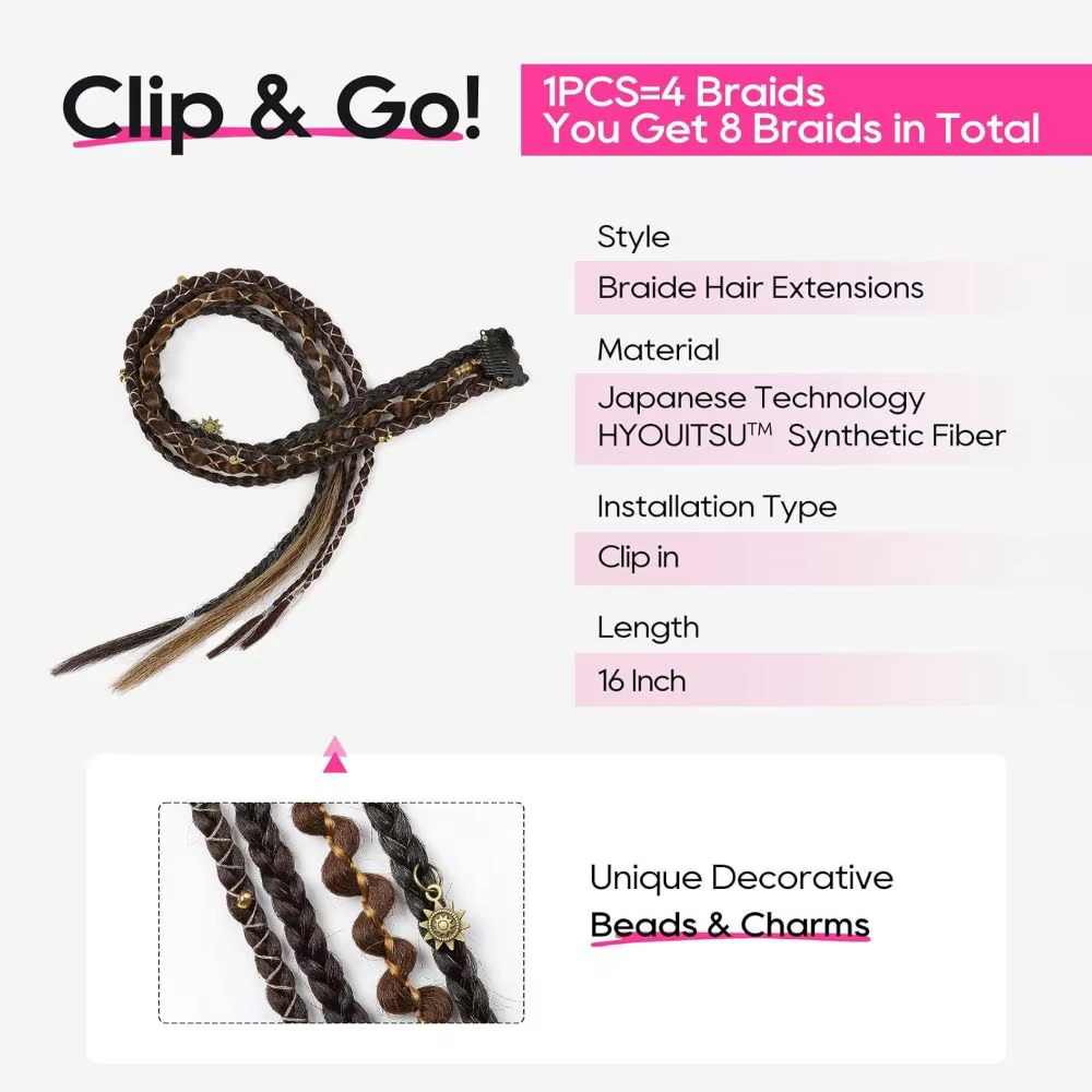 Extensions de cheveux synthétiques tressées à clipser Bohemia