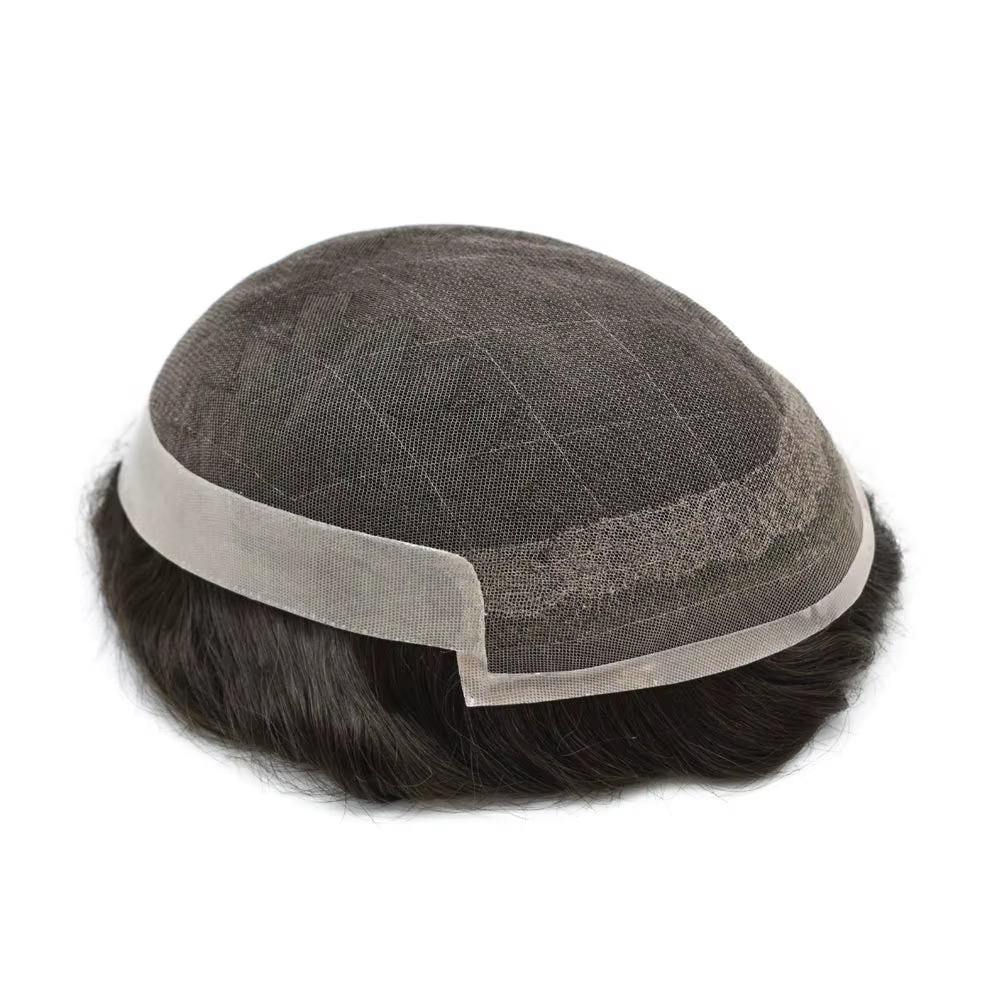 Toupet masculin dentelle suisse PU hommes prothèse capillaire indien perruque de cheveux humains mince système