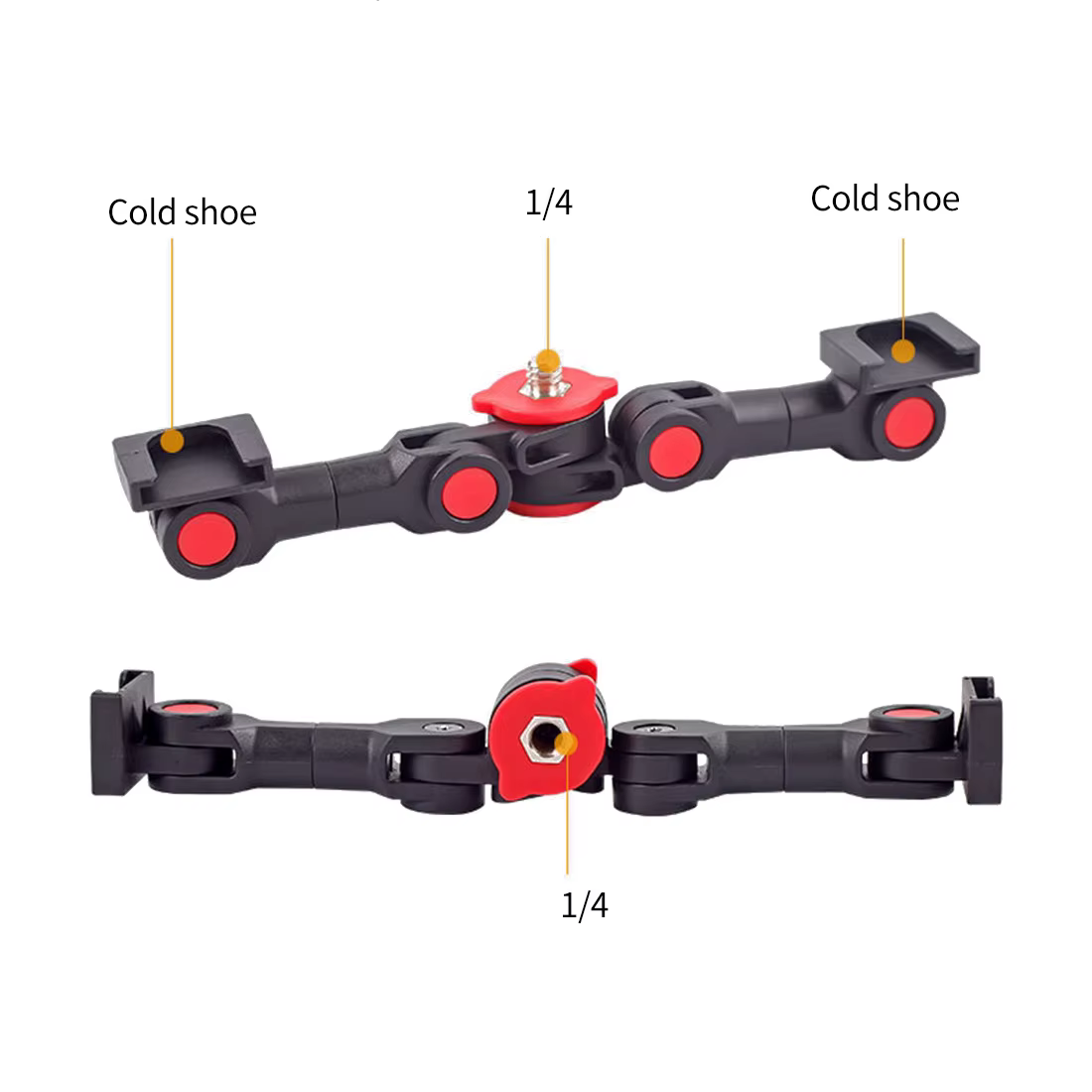 Adaptateur de montage de chaussure froide rotatif avec vis 1/4 ", double support de barre d'extension de chaussure froide pour appareil photo, téléphone, lumière LED, Microphone
