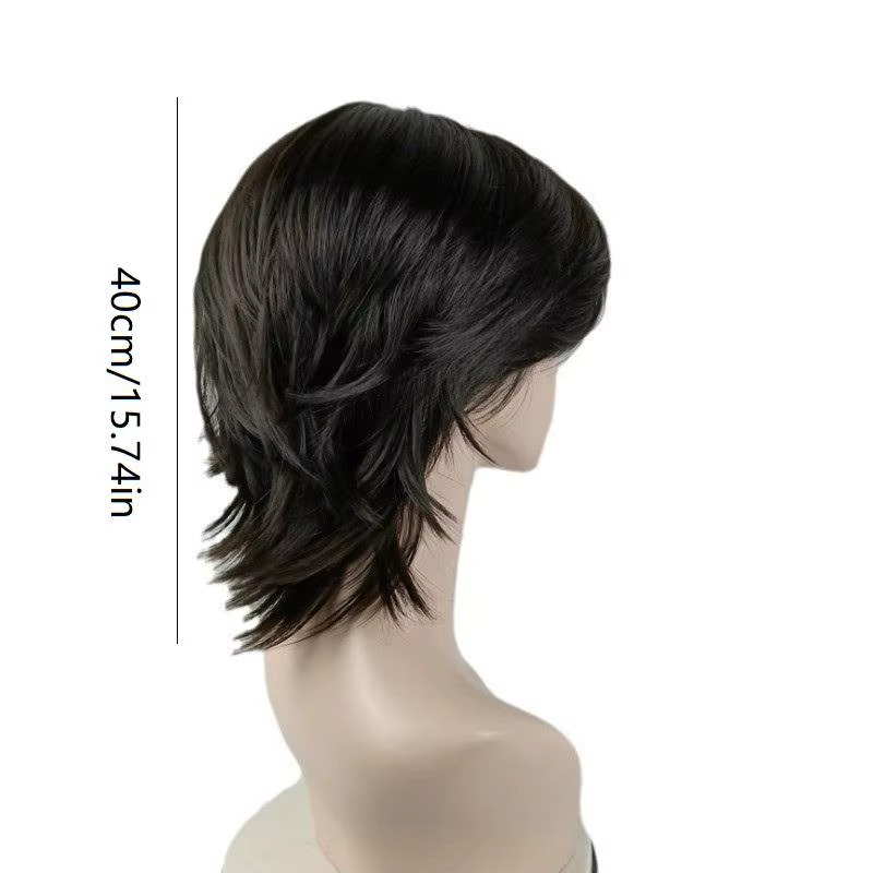 Perruque de cosplay synthétique courte et droite, style queue de loup, résistante à la chaleur, avec frange, pour hommes et femmes, thème anime, pour fête