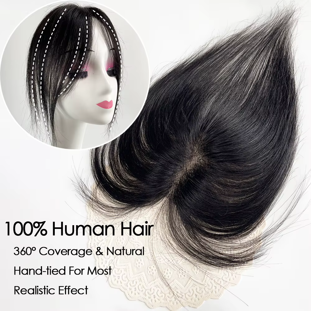 Topper de cheveux humains avec frange de rideau