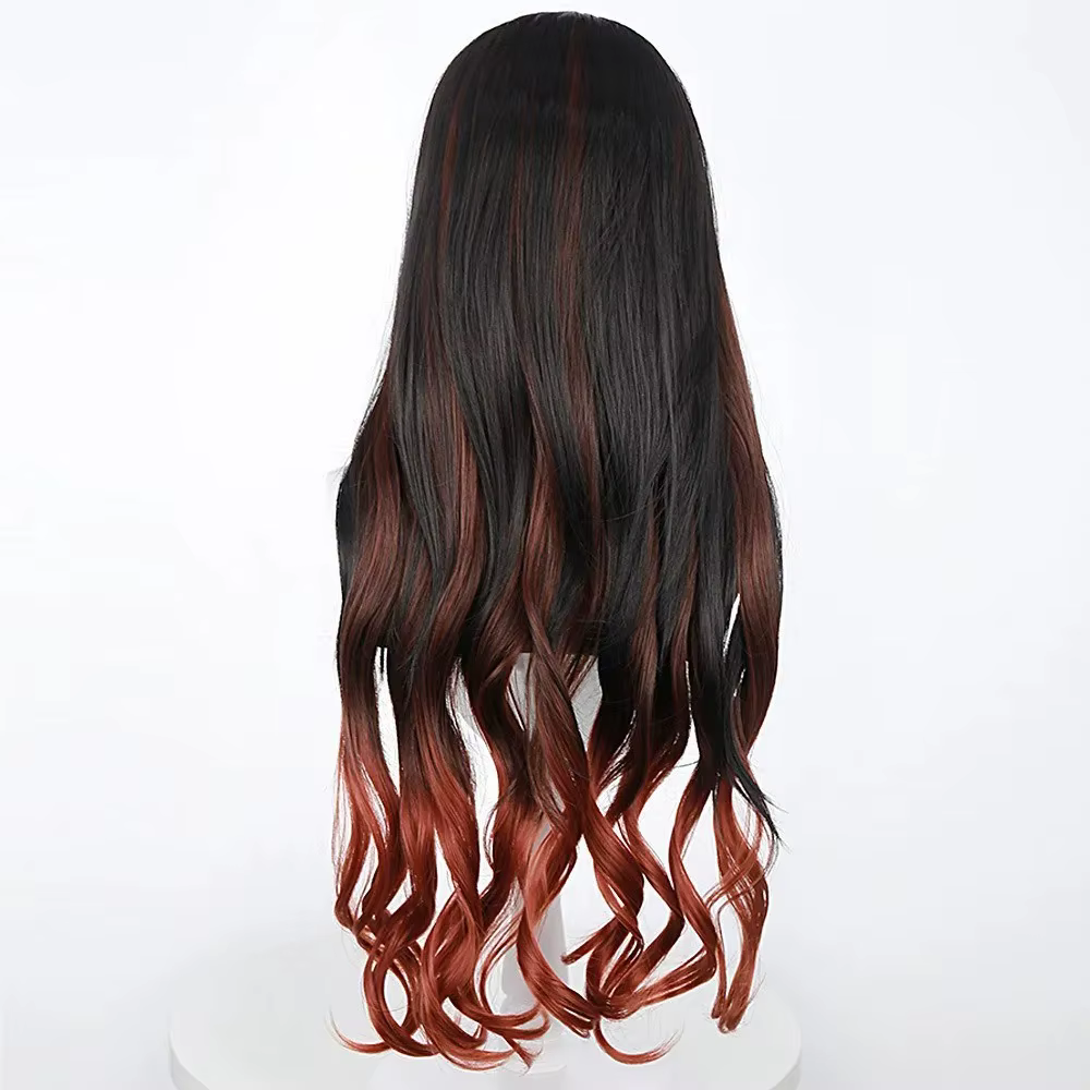 Perruque de cosplay Nezuko anime à cheveux longs bouclés