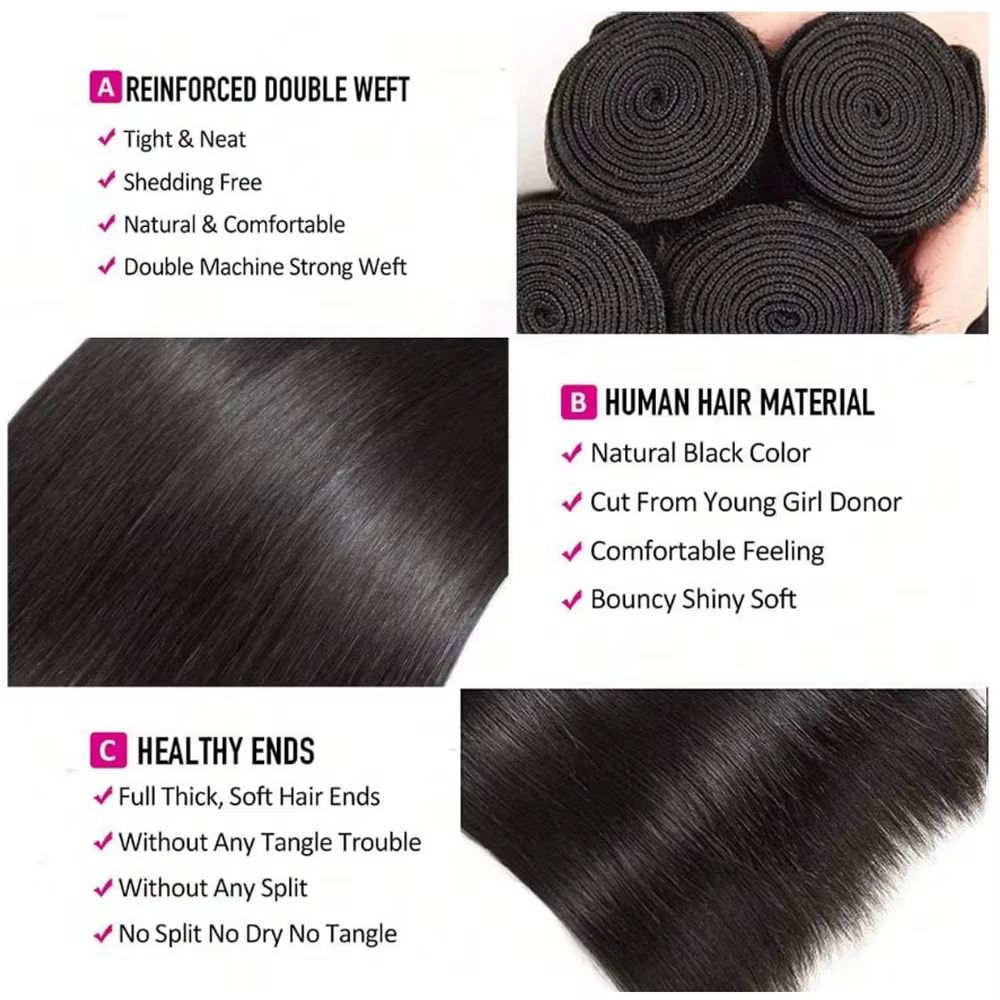 Cheveux humains 36 40 pouces os droit