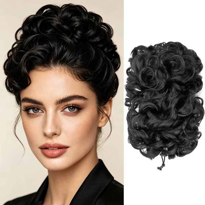 Extension de chignon synthétique bouclé et ébouriffé