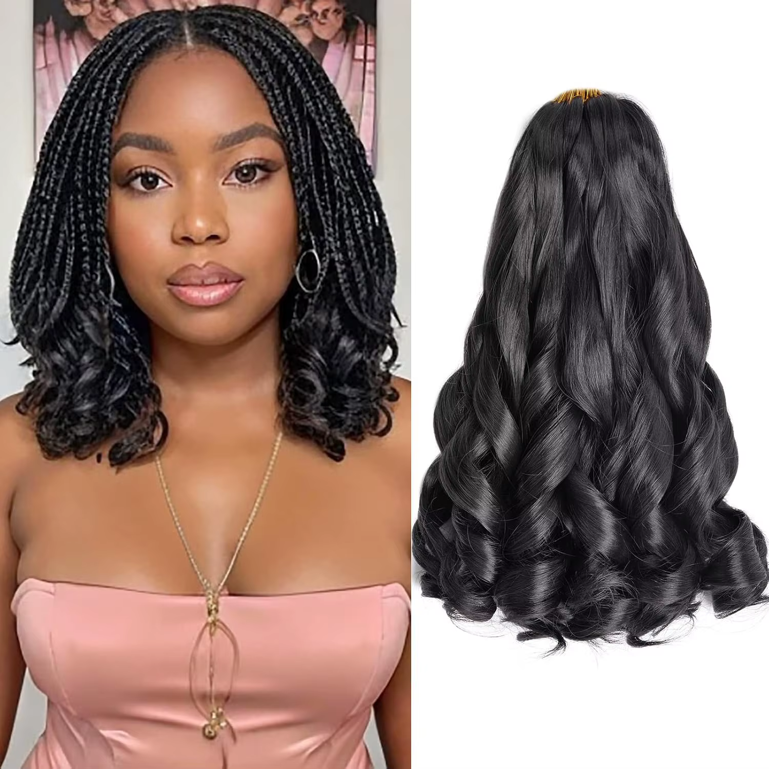 Cheveux tressés bouclés français 12/16/24 pouces