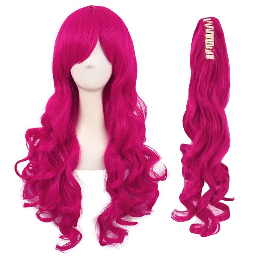 Perruque de cosplay de personnage anthropomorphe poney rose avec queue de cheval