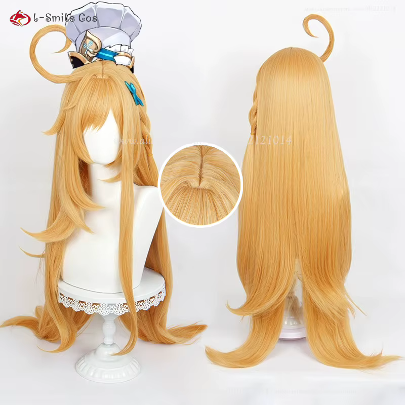 Escoffier Cosplay perruque 80 cm de Long jaune doré perruques
