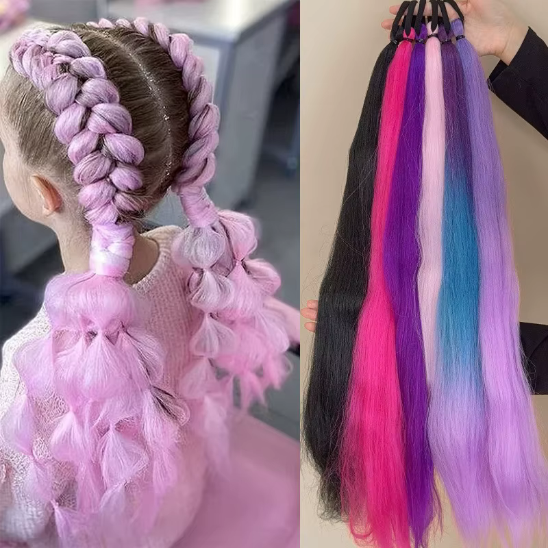 Y2K Kpop Extension queue de cheval avec élastique longue droite bricolage synthétique tressé