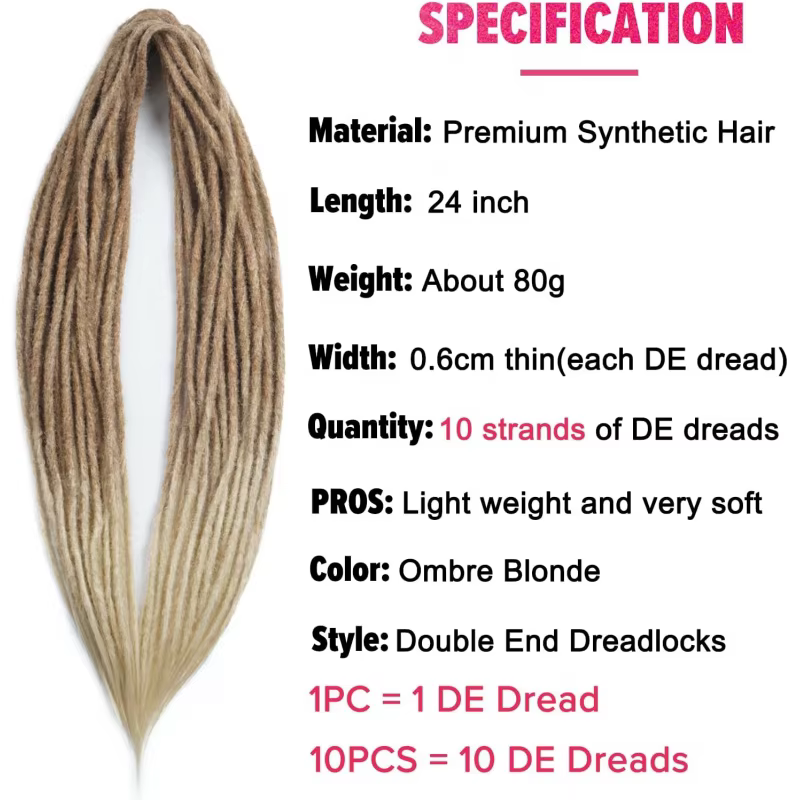 Extensions de dreadlock synthétiques à Double extrémité à 10 brins pour femmes
