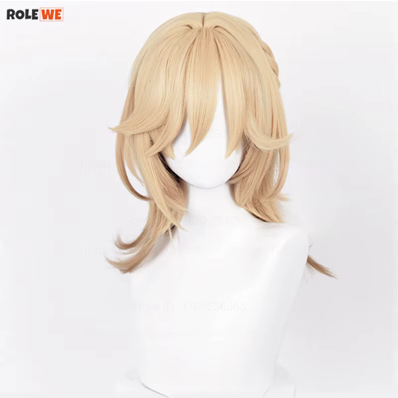 Perruque de cosplay Kaveh de haute qualité, perruque synthétique résistante à la chaleur, longue de 50 cm, en lin doré avec tresse + bonnet de perruque