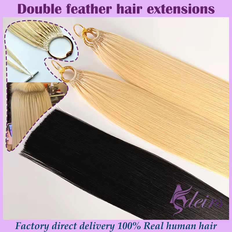 ADEIRS Double ligne plume nouvelles extensions de cheveux naturel réel