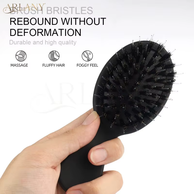 Brosse à cheveux en poils de sanglier à finition mate avec dents en nylon pour extensions