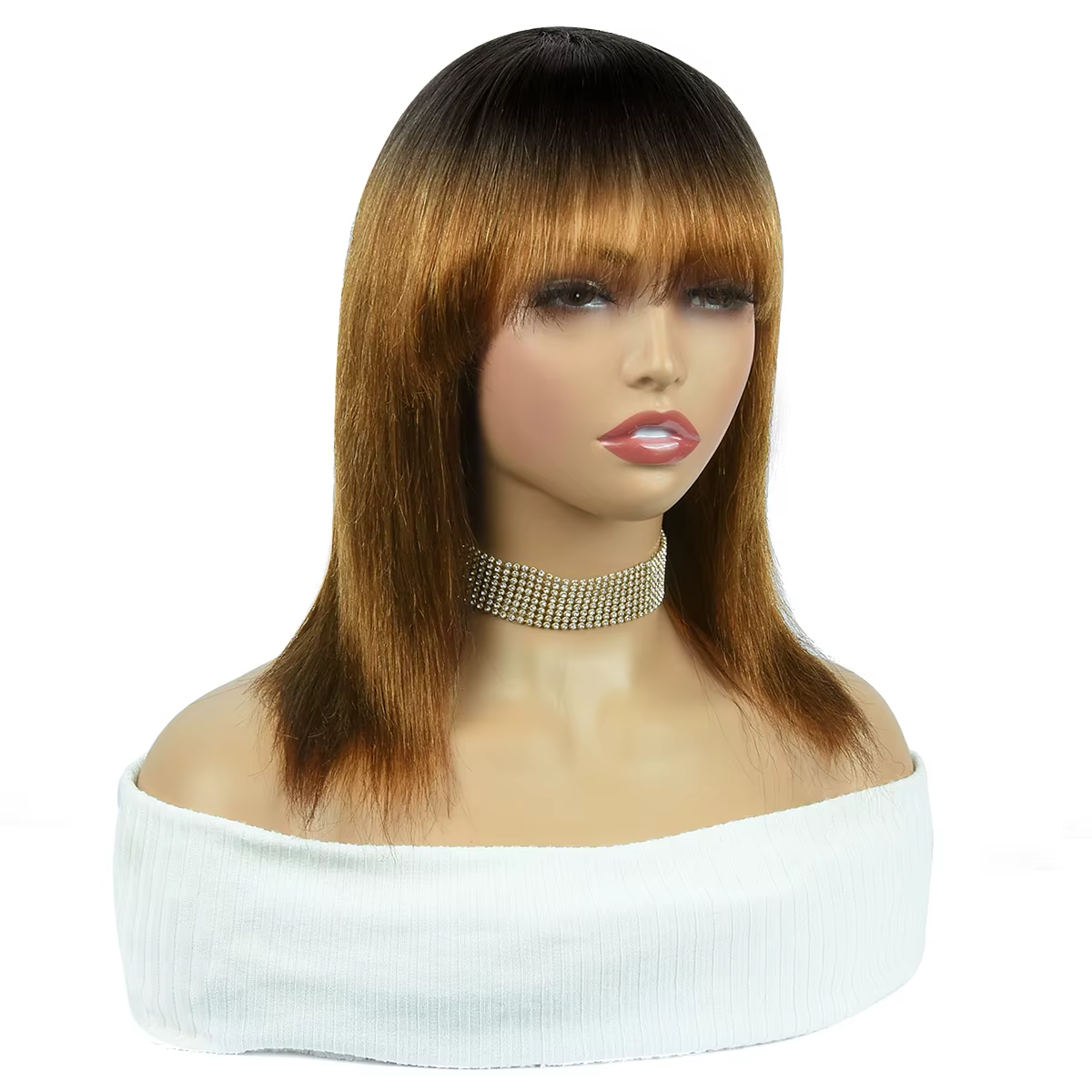 Perruque en cheveux humains lisses Omber avec frange