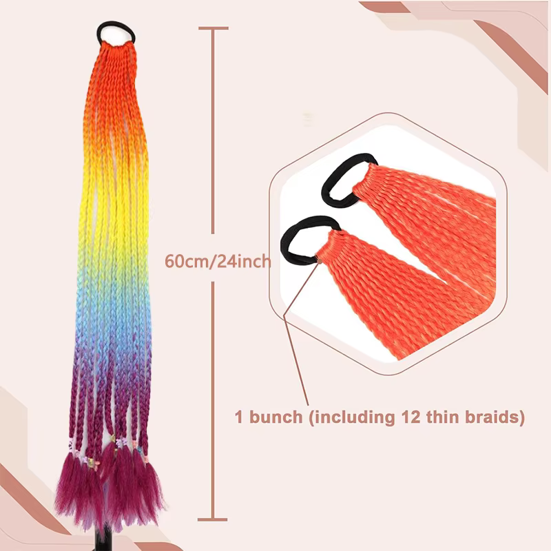 Extensions de cheveux tressées arc-en-ciel ombrées pour femmes