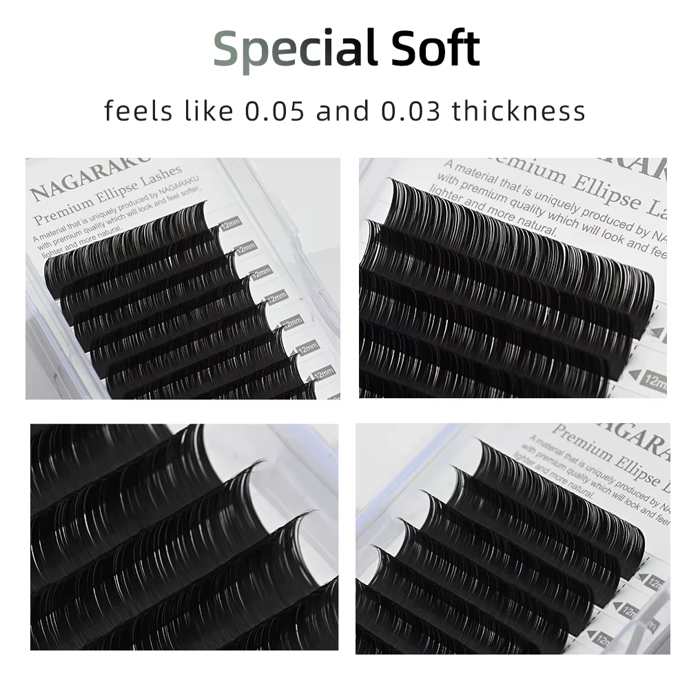 NAGARAKU gris charbon Ellipse Extension de cils 10 plateaux Lot 12 lignes Super doux naturel Premium
