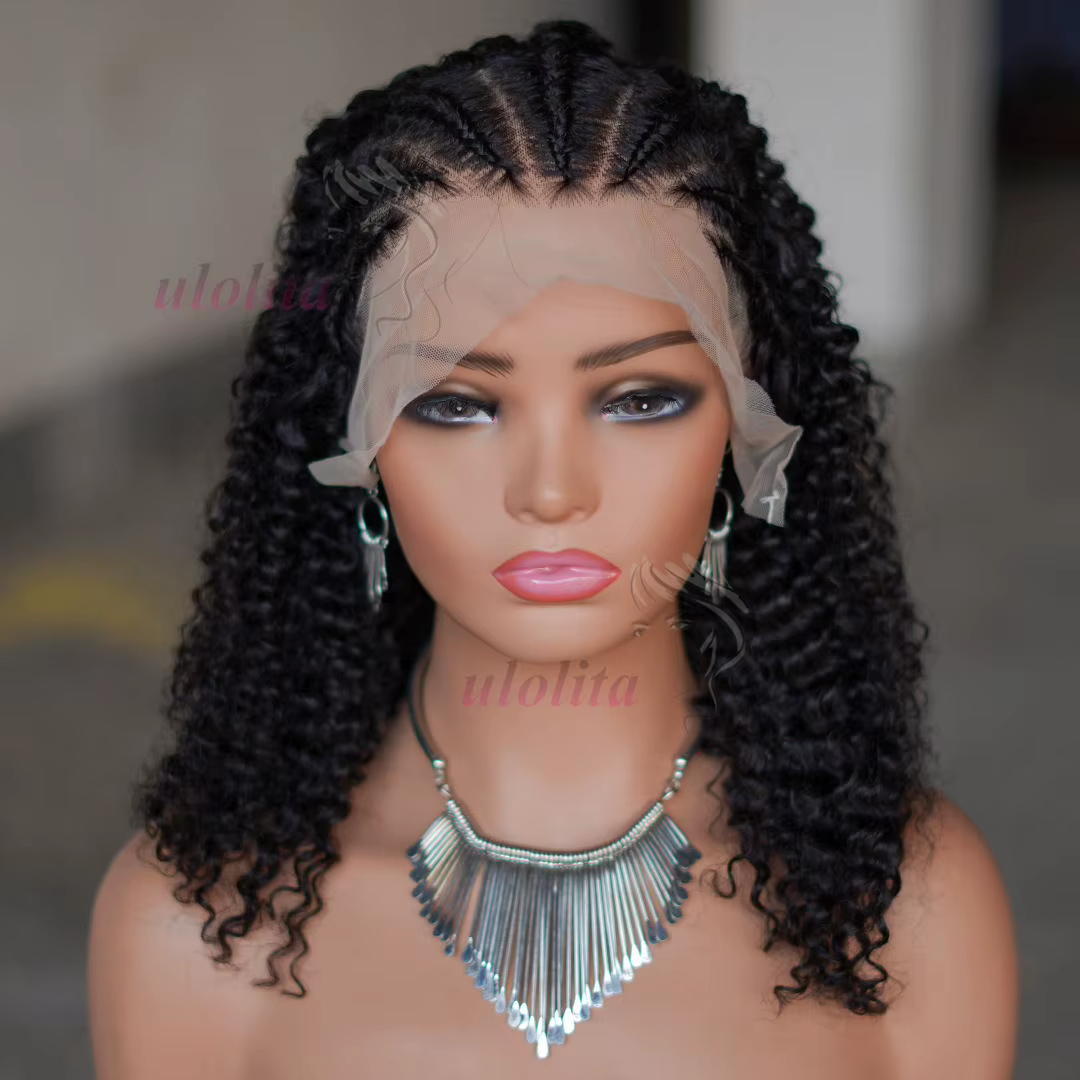 13x4 tresse perruques cheveux humains Afro crépus bouclés dentelle avant perruques pour les femmes Super Double dessiné 250% densité brésilienne Remy cheveux 16 pouces