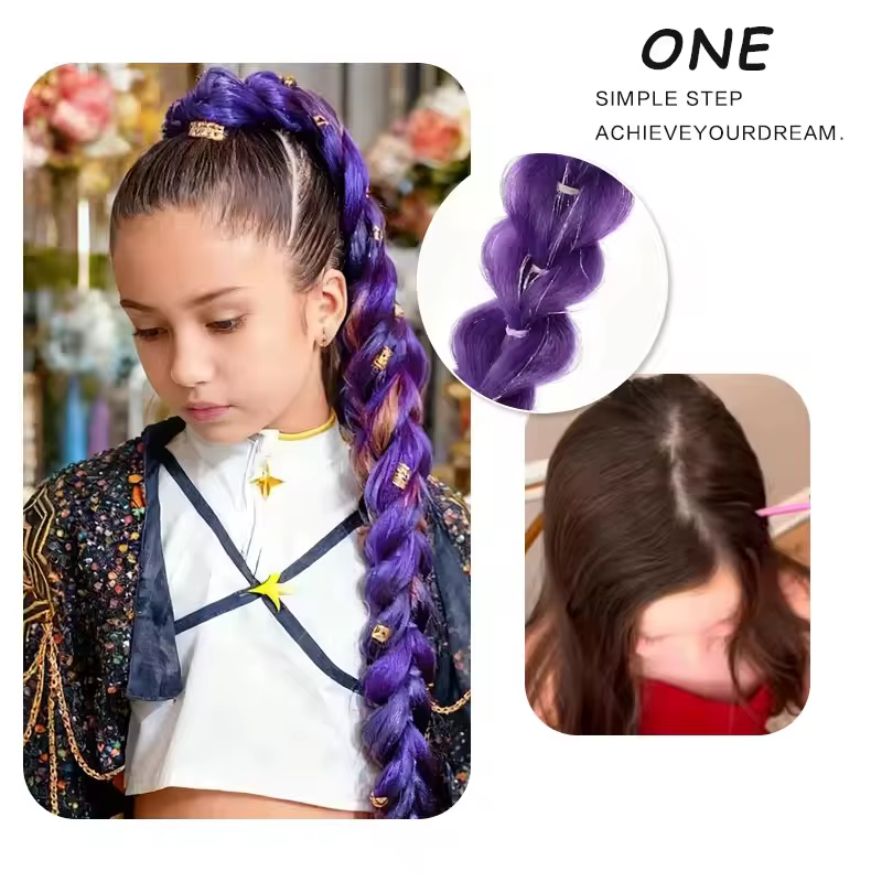 Perruque tressée violette synthétique extra longue de 32 po | Métallique chatoyant | Postiche de costume de Noël pour
