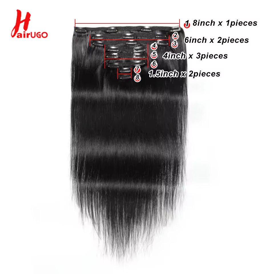 HairUGo – extensions de cheveux brésiliens naturels Non Remy lisses à clips