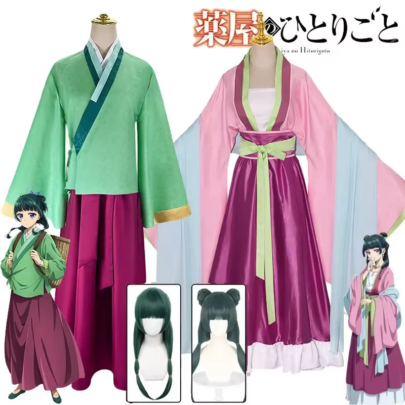 Costume de cosplay Mao Mao, perruque, robe, jupe et haut vert de l'anime Kusuriya No Hitorigoto pour Halloween, pour femmes