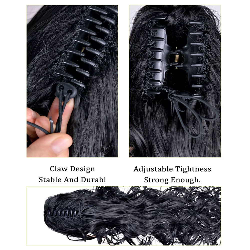 Extensions de cheveux bouclés ondulés queue de cheval longue pince à griffe synthétique
