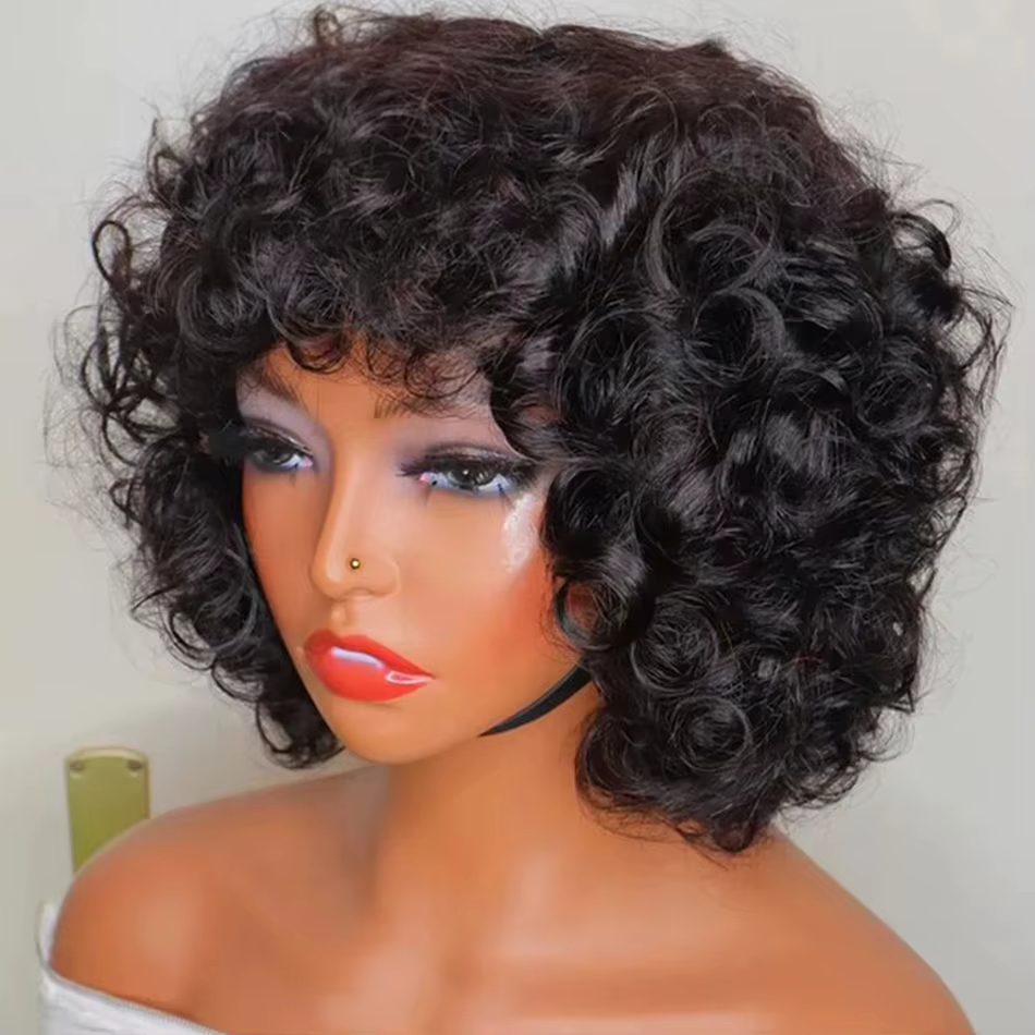 250% rebondissant bouclés Bob perruques de cheveux humains lâche