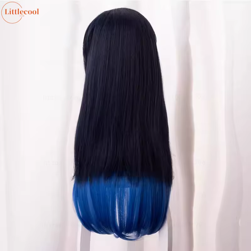Perruque de Cosplay Hashibira Inosuke de haute qualité 70 cm longue ligne droite Ombre bleu résistant à la chaleur cheveux synthétiques Coser Anime perruques + bonnet de perruque