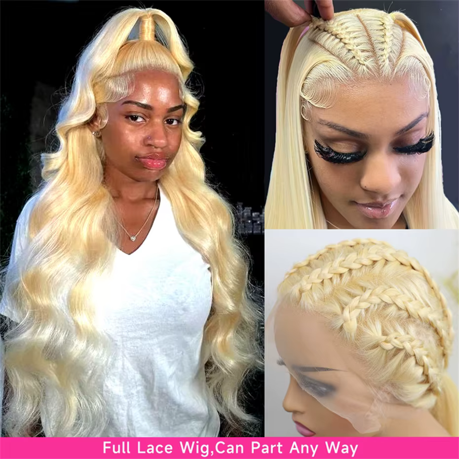 Perruque Lace Frontale 360 Blonde 613 en Cheveux Humains Pré-Pluckée