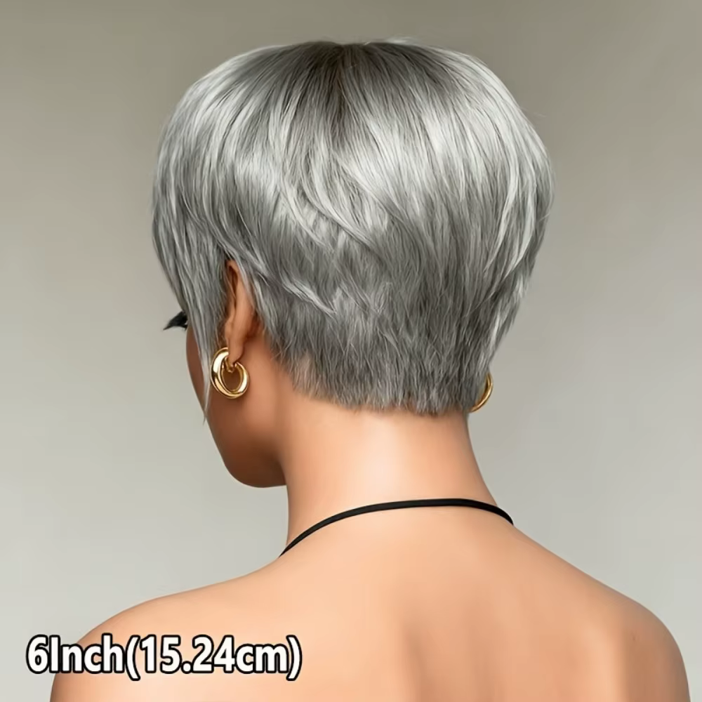 Perruque de cheveux humains - Pixie courte de 6 pouces avec gris # Couleur