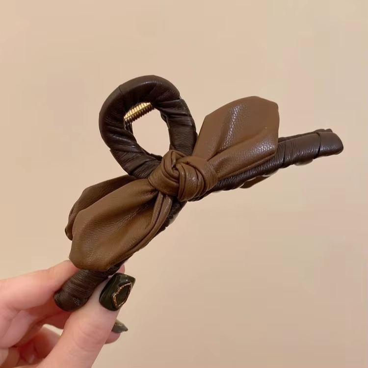 Pinces à cheveux avec grand nœud en cuir de 13CM