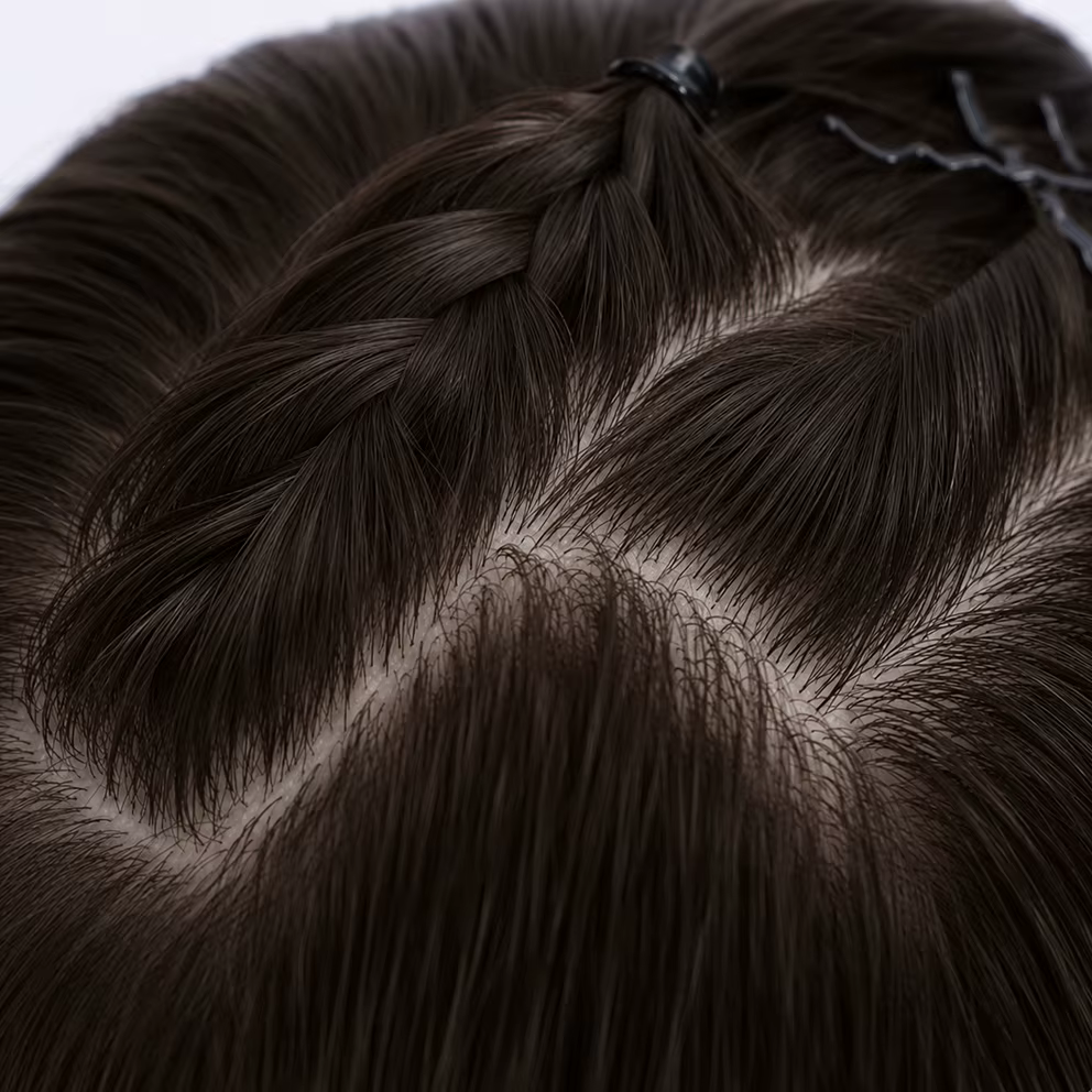 Perruque 100% Cheveux Humains Base Soie Couleur Naturelle Brun Foncé Sans Colle Lace Front Effet Cuir Chevelu Réel Pré-Pluckée Vierge Brésilienne pour Femme