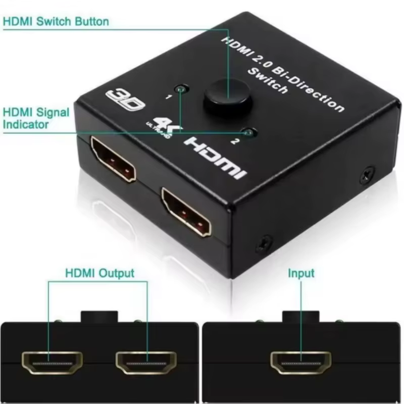 Commutateur bidirectionnel 4k 2.0, adaptateur compatible HDMI 1x2/2x1, convertisseur 2 en 1 pour commutateur PS4 Pro/4/3, boîtier TV