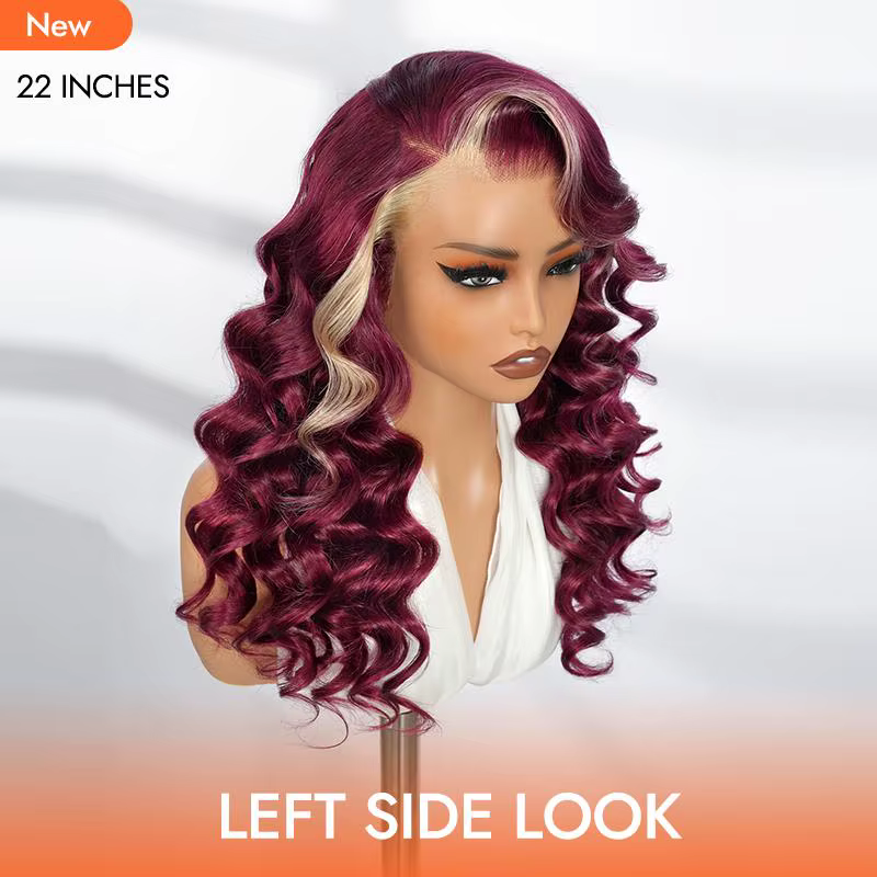 Alipearl cheveux partie latérale 13x4 bordeaux 99J perruque avec Blonde Ombre