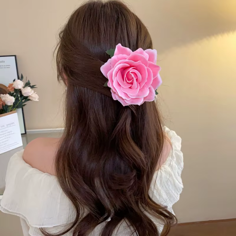 Pinces à cheveux fleur rose pour femmes et filles
