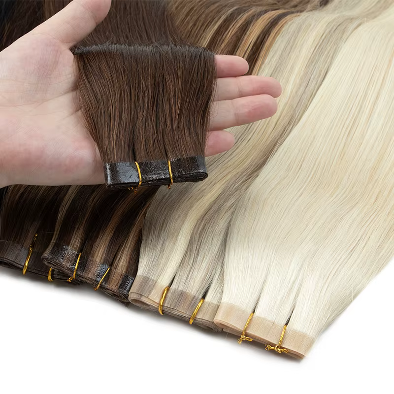Trame de bande naturelle sans couture, longue bande de trame de peau en PU dans les Extensions humaines, sans colle, cheveux fins, faisceaux de trame longs de 80cm