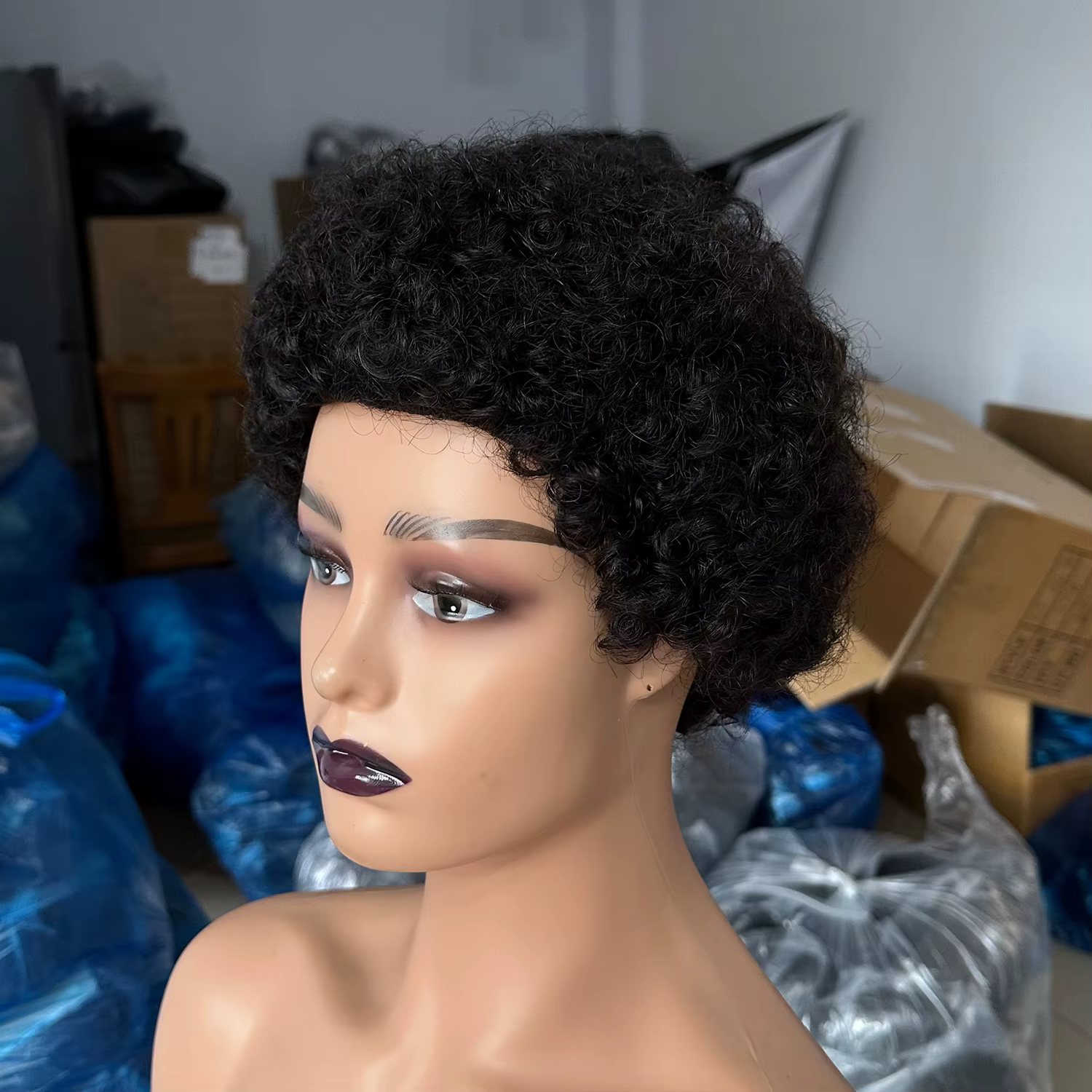 Perruques brésiliennes courtes coupe lutin pour femmes noires cheveux humains Afro crépus bouclés perruque africaine