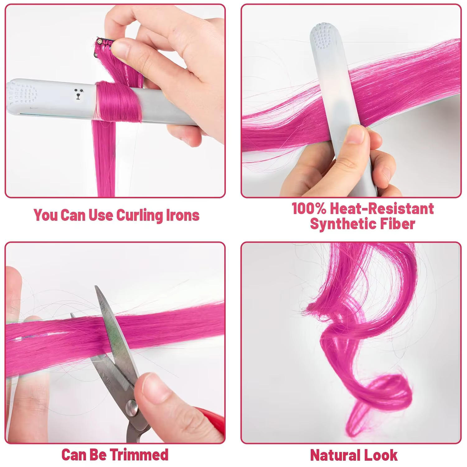 6 pièces Extensions de cheveux rouge Rose à clips