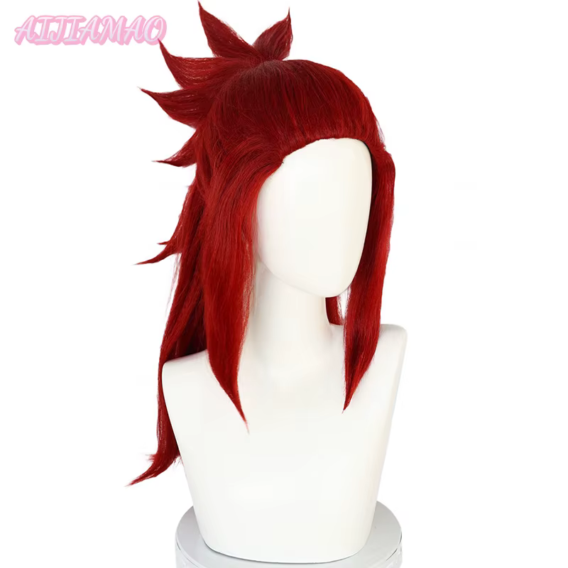 Perruque Cosplay Synthétique Longue Rouge Foncé avec Queue de Cheval