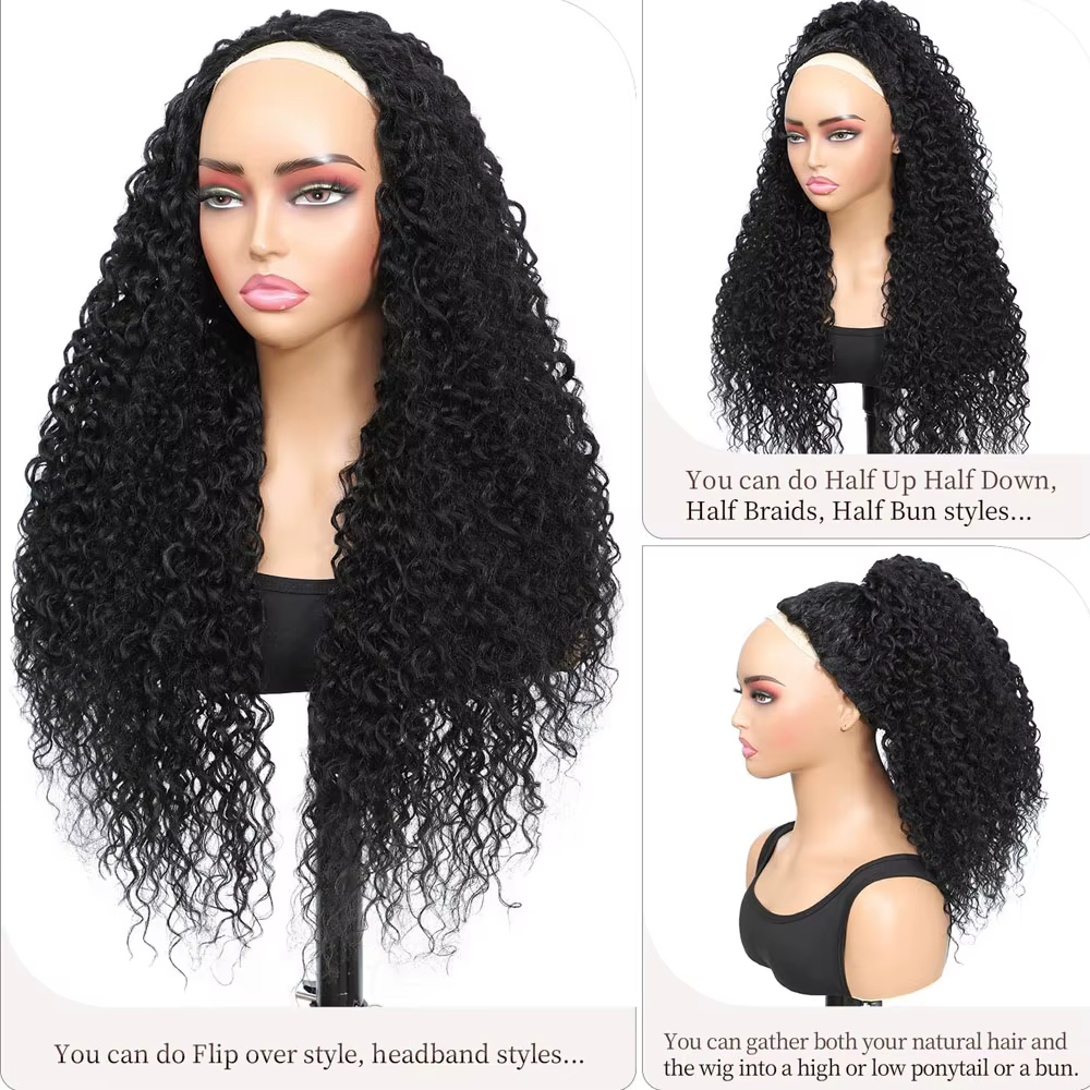 Demi-perruque cheveux humains vague profonde 3 en 1