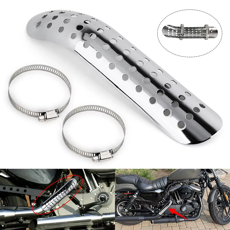 Silencieux d'échappement incurvé chromé avec couvercle de bouclier thermique, protection universelle pour vélos personnalisés, Choppers Cruisers