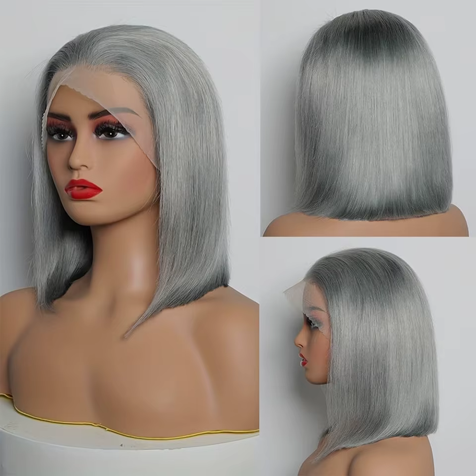 Perruque Bob Grise en Cheveux Humains
